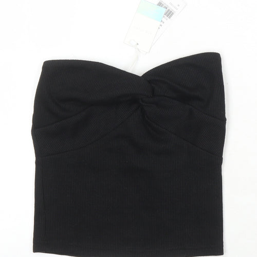 Air Space Womens Black Polyester Blend Cropped T-Shirt Size S Off the Shoulder