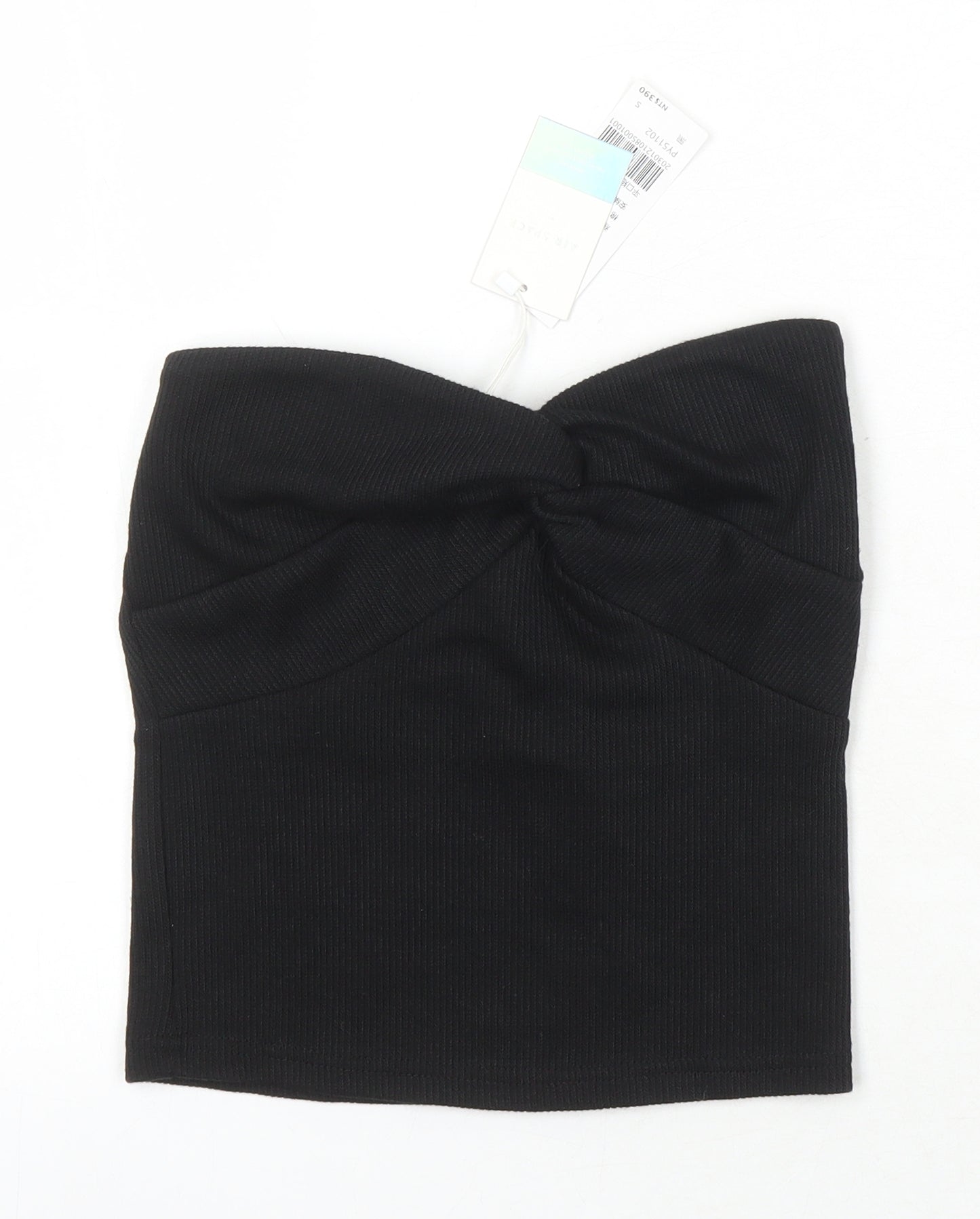 Air Space Womens Black Polyester Blend Cropped T-Shirt Size S Off the Shoulder