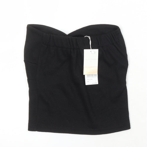 Air Space Womens Black Polyester Blend Cropped T-Shirt Size S Off the Shoulder