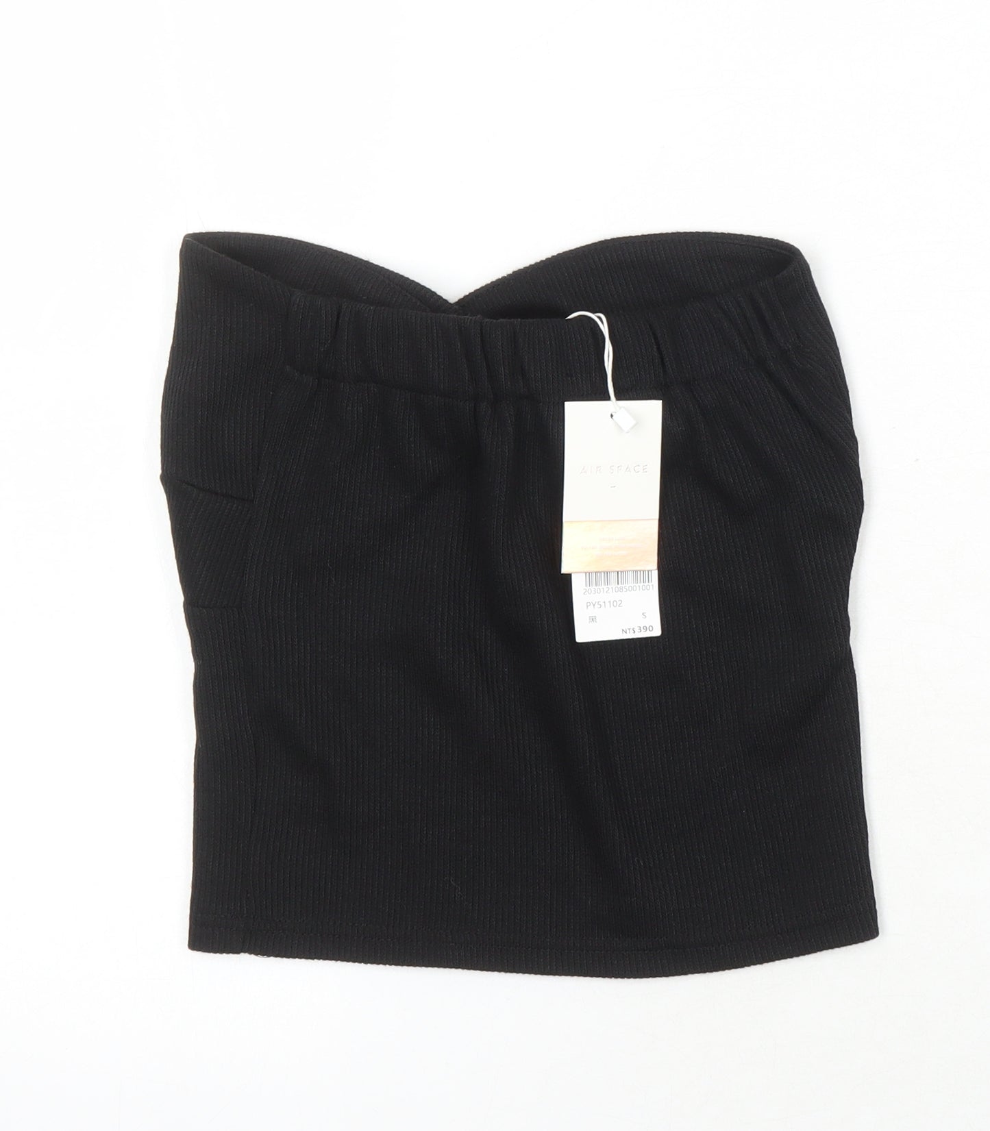 Air Space Womens Black Polyester Blend Cropped T-Shirt Size S Off the Shoulder