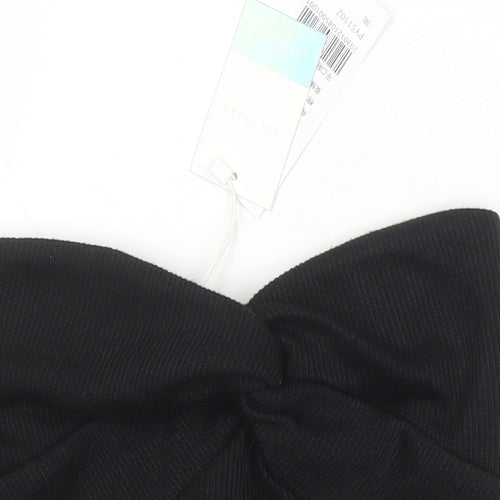 Air Space Womens Black Polyester Blend Cropped T-Shirt Size S Off the Shoulder