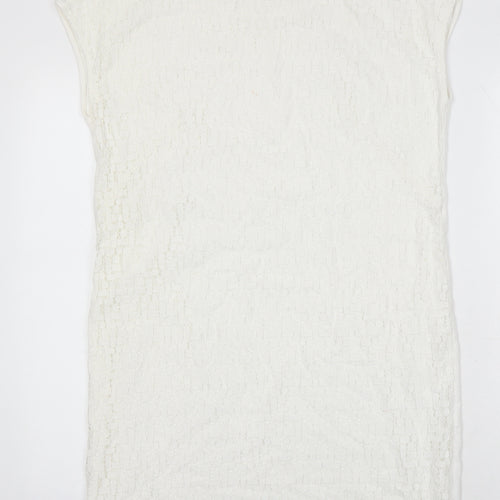 Sandwich Womens White Cotton Blend T-Shirt Dress One Size Boat Neck