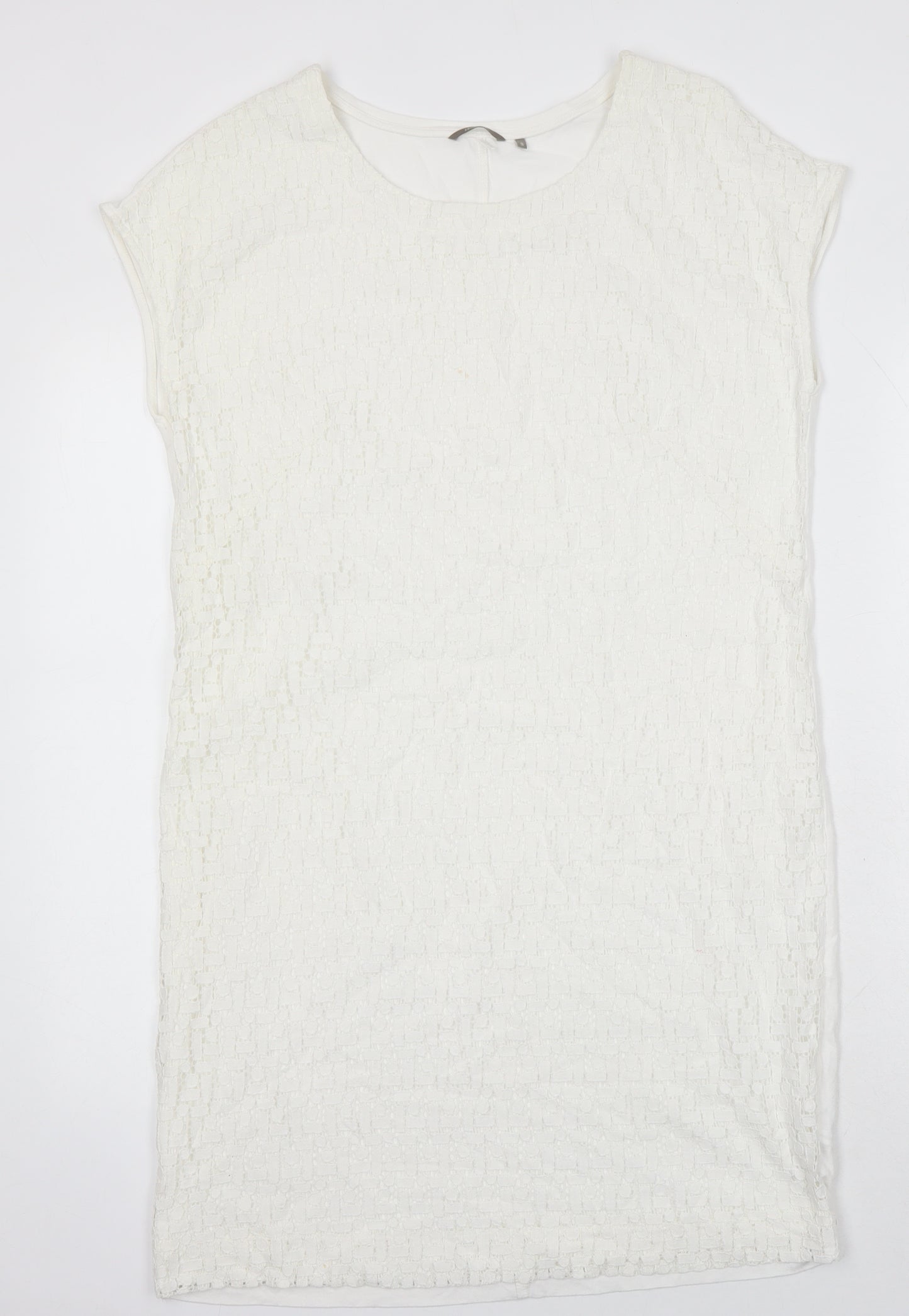 Sandwich Womens White Cotton Blend T-Shirt Dress One Size Boat Neck