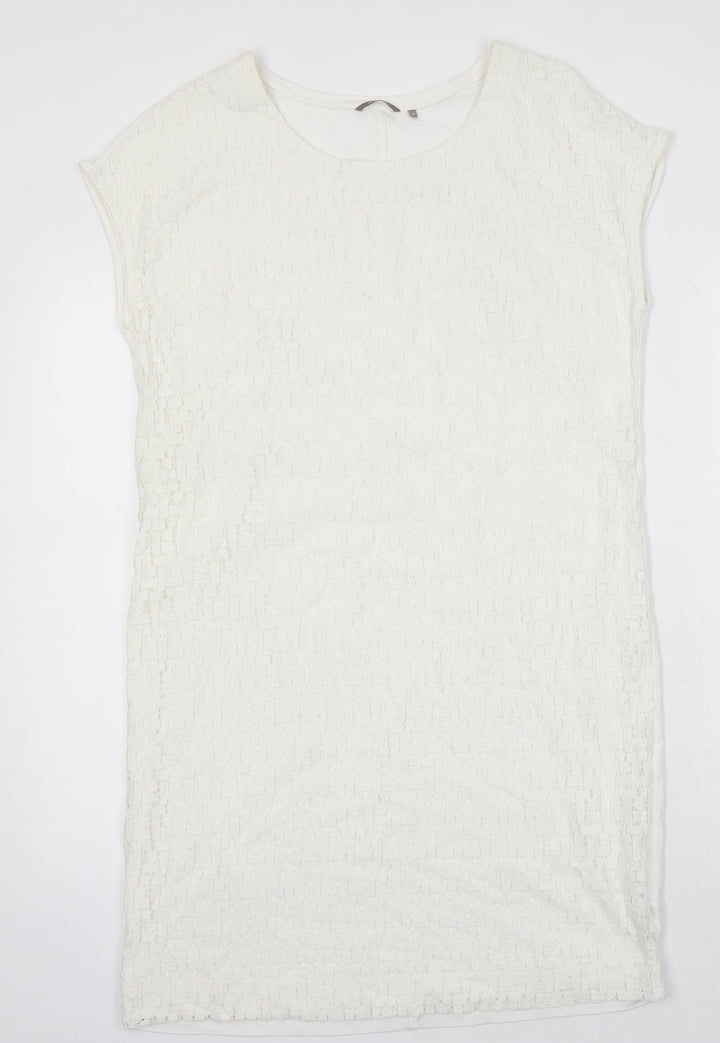 Sandwich Womens White Cotton Blend T-Shirt Dress One Size Boat Neck
