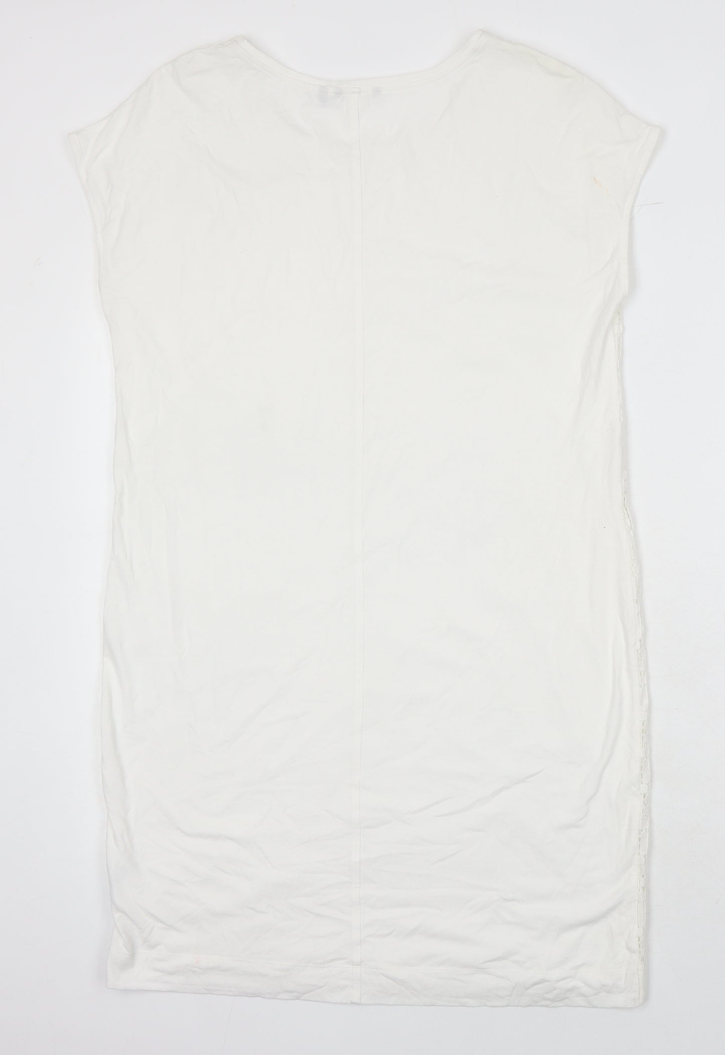 Sandwich Womens White Cotton Blend T-Shirt Dress One Size Boat Neck