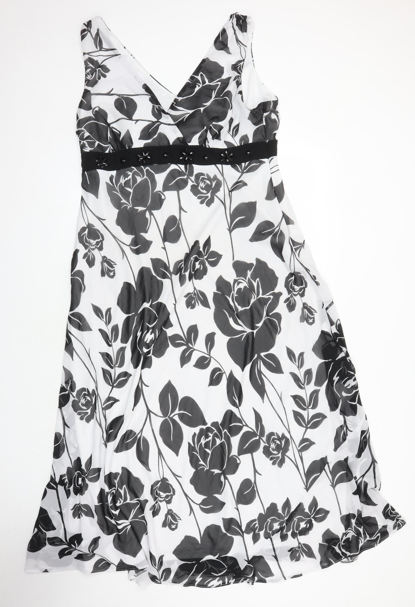 Debenhams Womens Multicoloured Floral Polyester A-Line Size 20 V-Neck - Beaded detail