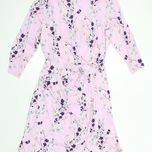 Damart Womens Ivory Floral Polyester A-Line Size 26 Boat Neck