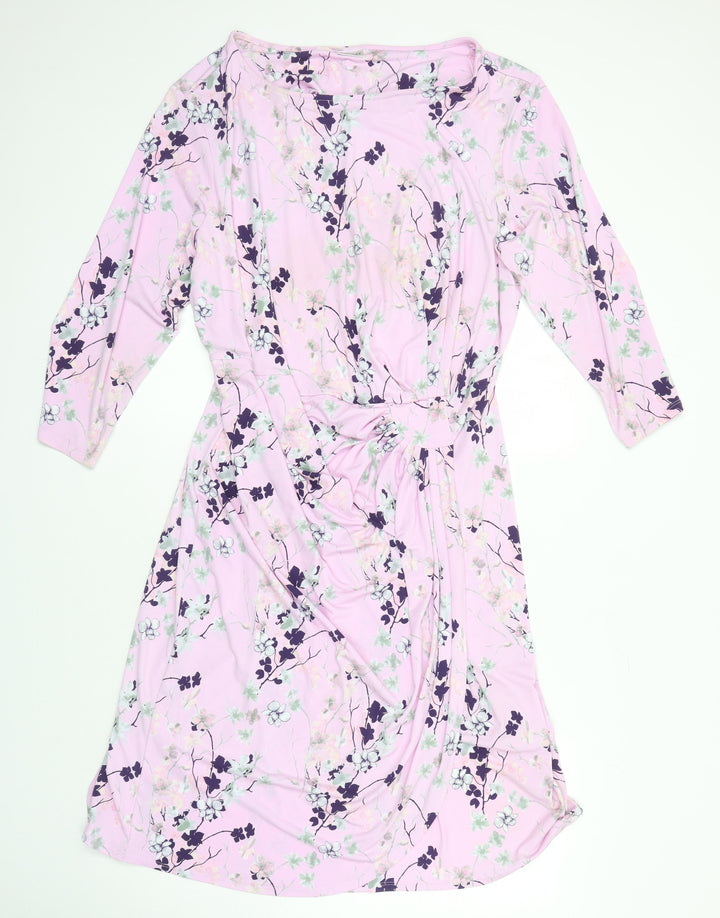 Damart Womens Ivory Floral Polyester A-Line Size 26 Boat Neck