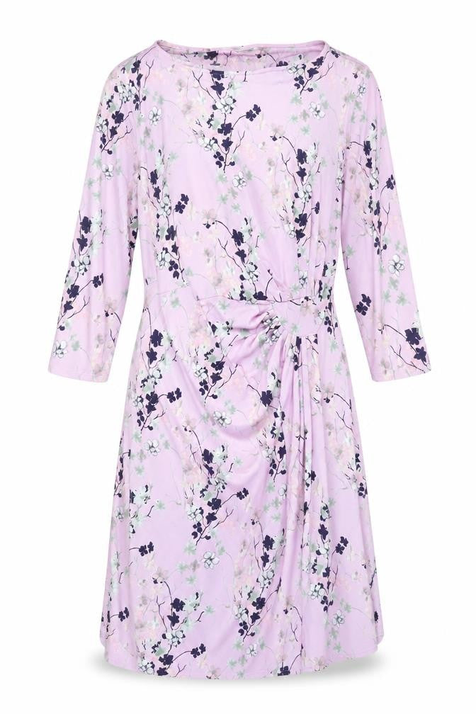 Damart Womens Ivory Floral Polyester A-Line Size 26 Boat Neck