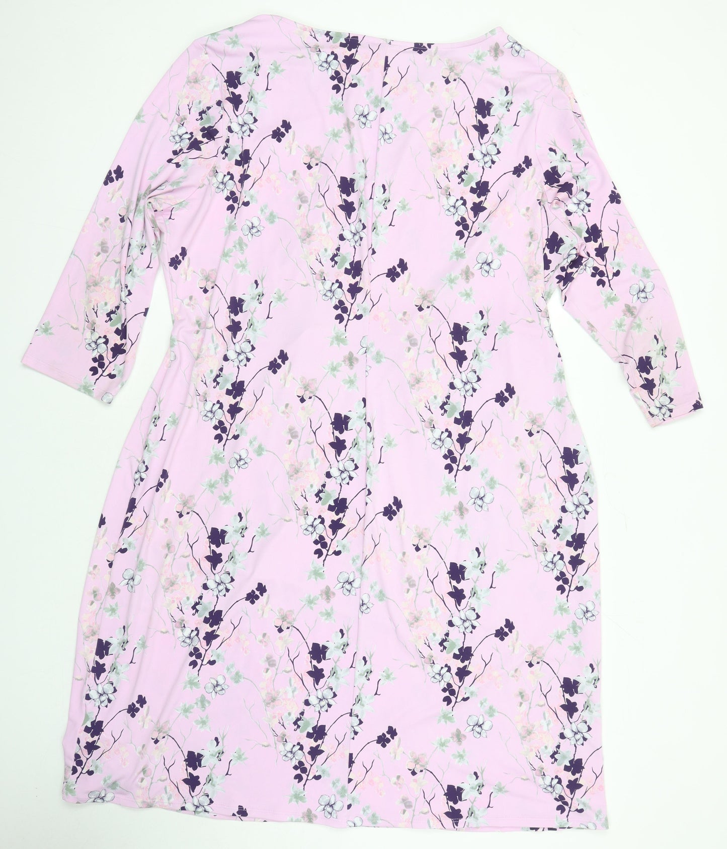 Damart Womens Ivory Floral Polyester A-Line Size 26 Boat Neck