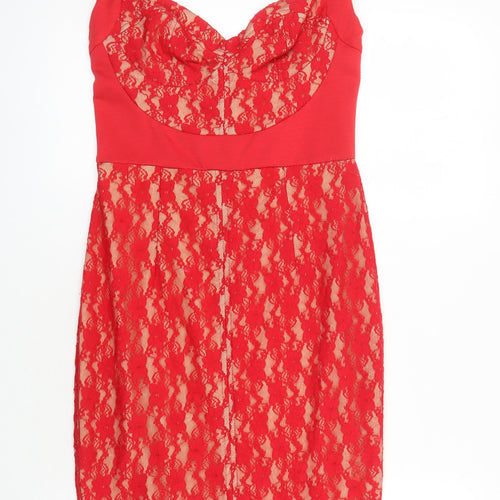 ASOS Womens Red Polyester Pencil Dress Size 10 Square Neck