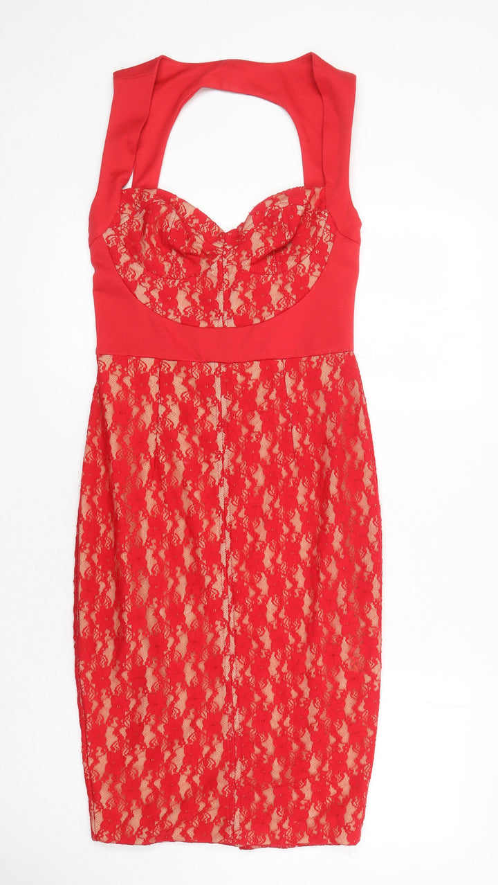 ASOS Womens Red Polyester Pencil Dress Size 10 Square Neck