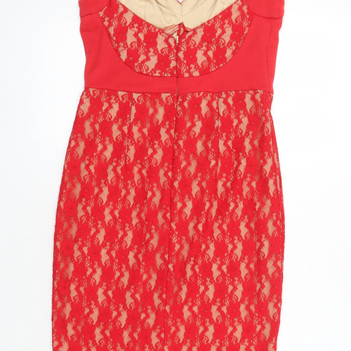 ASOS Womens Red Polyester Pencil Dress Size 10 Square Neck