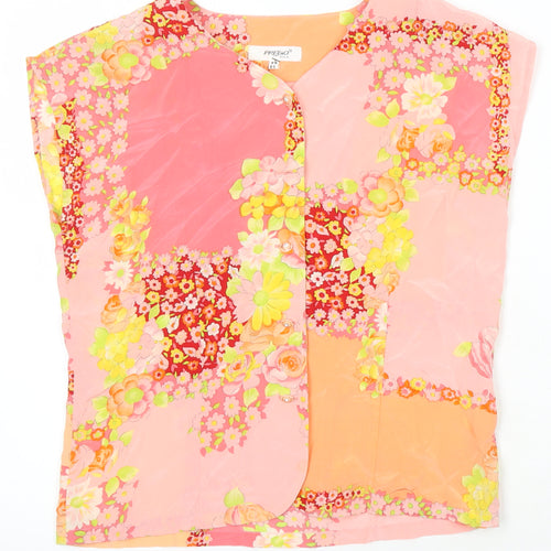 Prego Womens Multicoloured Floral Silk Jersey Blouse Size M V-Neck