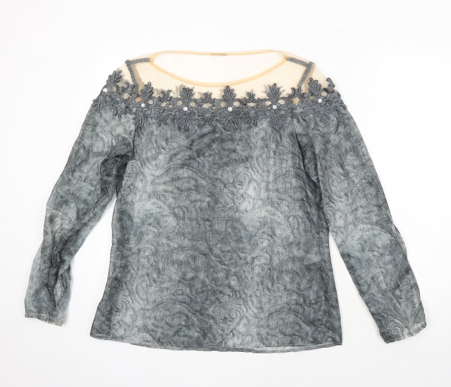 Flor Linda Womens Multicoloured Geometric Polyester Jersey Blouse Size M Boat Neck - Beaded Neckline
