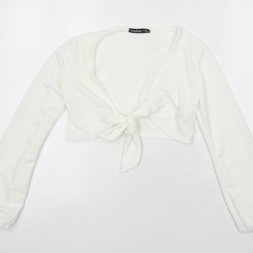 Boohoo Womens Ivory Polyester Cropped Blouse Size 6 V-Neck