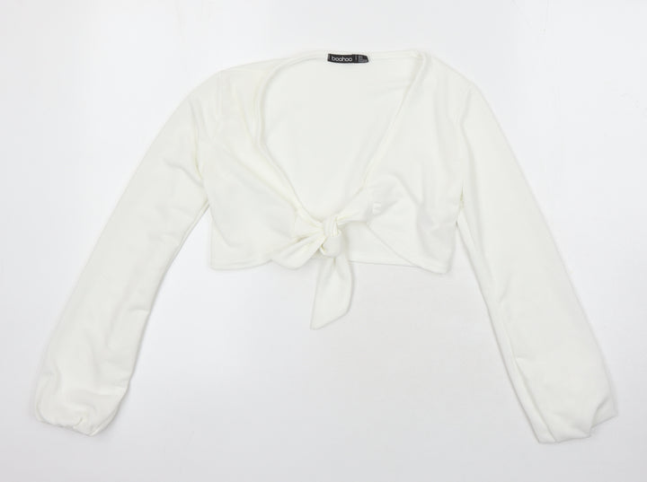 Boohoo Womens Ivory Polyester Cropped Blouse Size 6 V-Neck