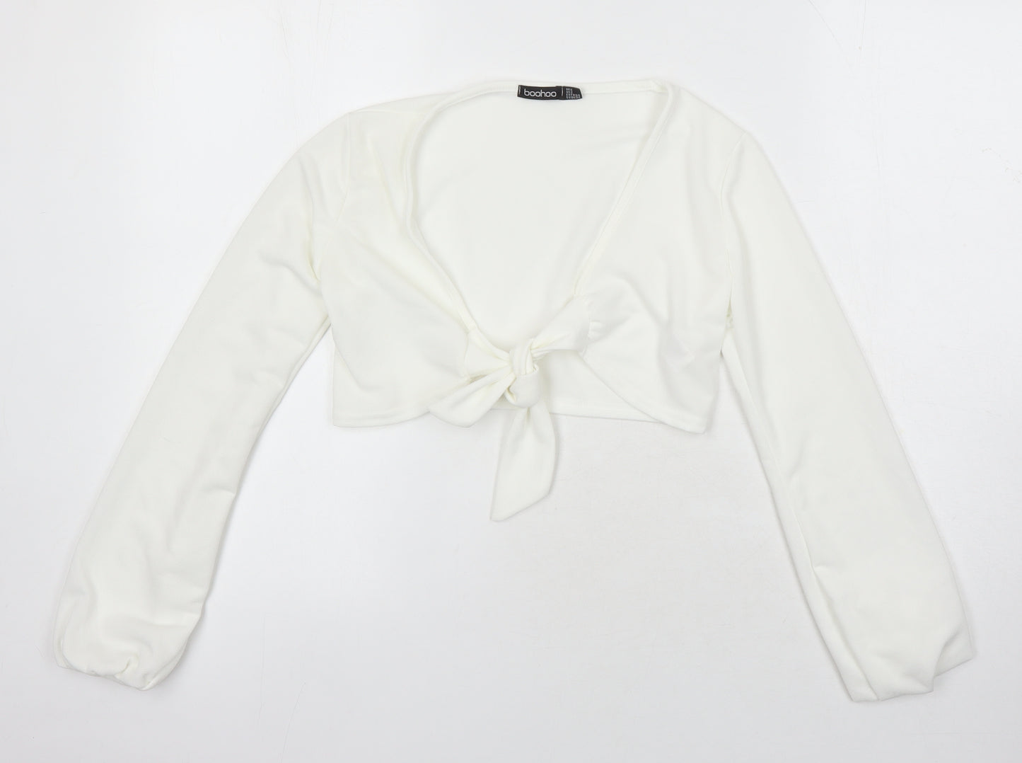 Boohoo Womens Ivory Polyester Cropped Blouse Size 6 V-Neck
