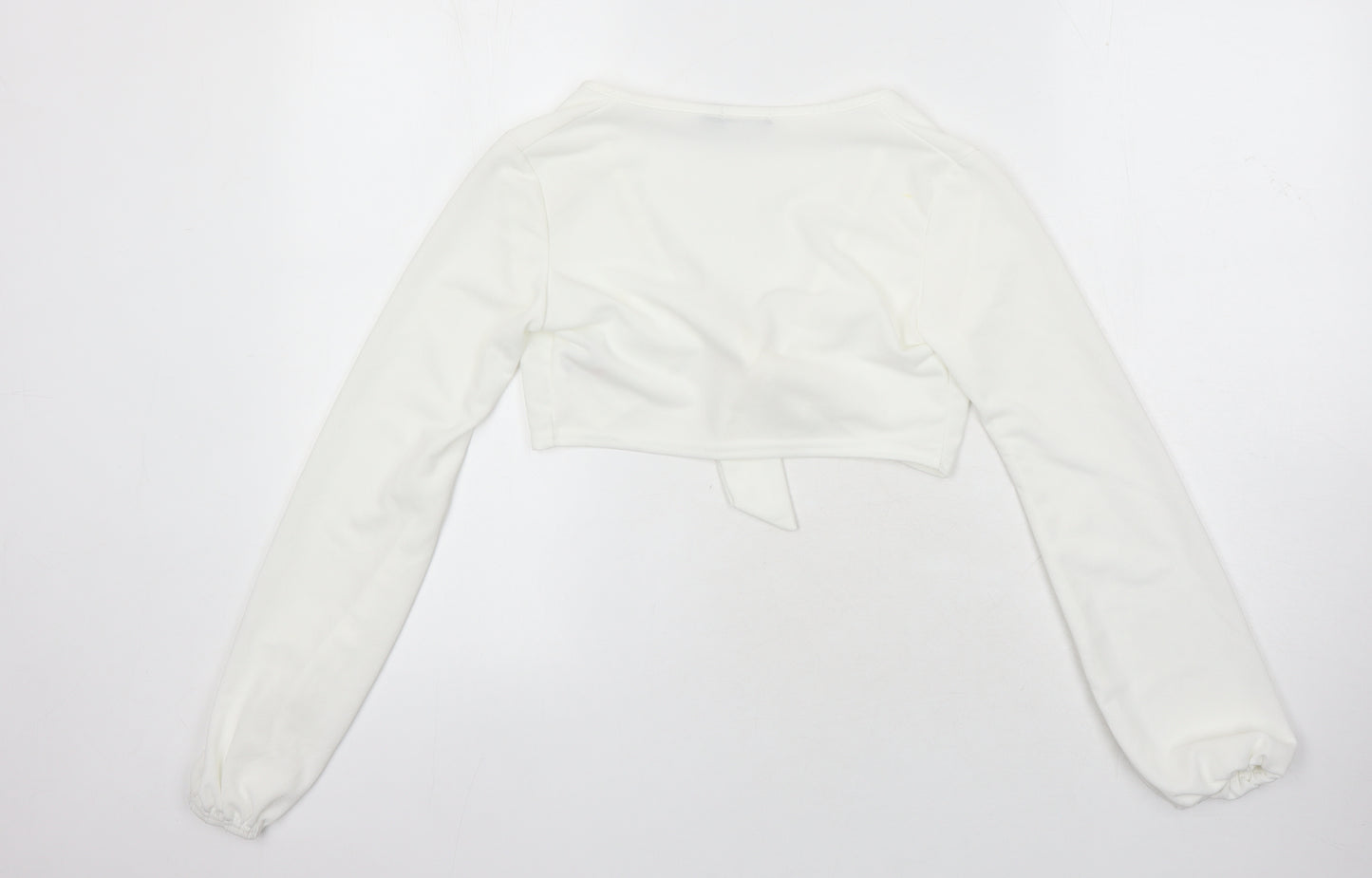 Boohoo Womens Ivory Polyester Cropped Blouse Size 6 V-Neck