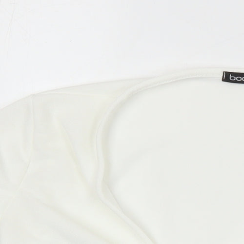 Boohoo Womens Ivory Polyester Cropped Blouse Size 6 V-Neck