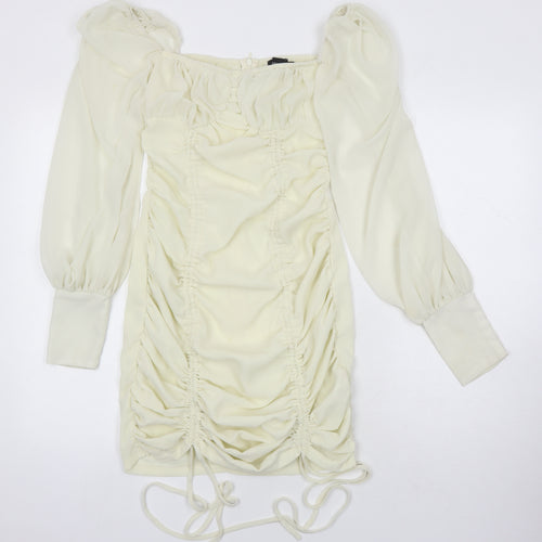 PRETTYLITTLETHING Womens Ivory Polyester Shift Size 4 Square Neck