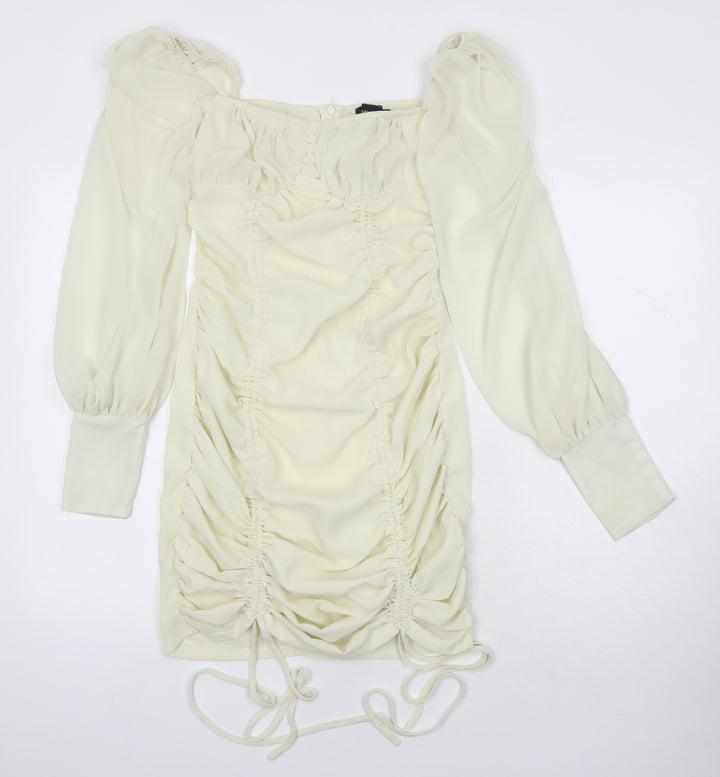 PRETTYLITTLETHING Womens Ivory Polyester Shift Size 4 Square Neck