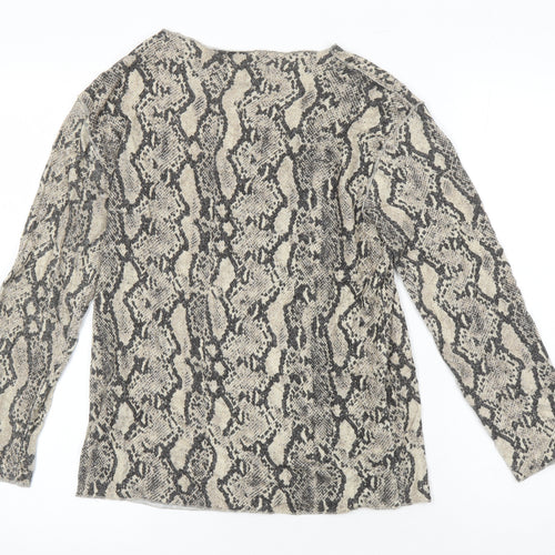 Zara Womens Multicoloured Animal Print Viscose Jersey Blouse Size S Boat Neck