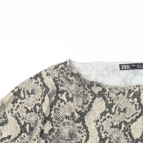 Zara Womens Multicoloured Animal Print Viscose Jersey Blouse Size S Boat Neck