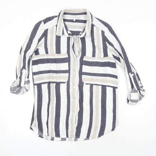 NEXT Womens Ivory Polka Dot Cotton Basic Button-Up Size 12 Collared