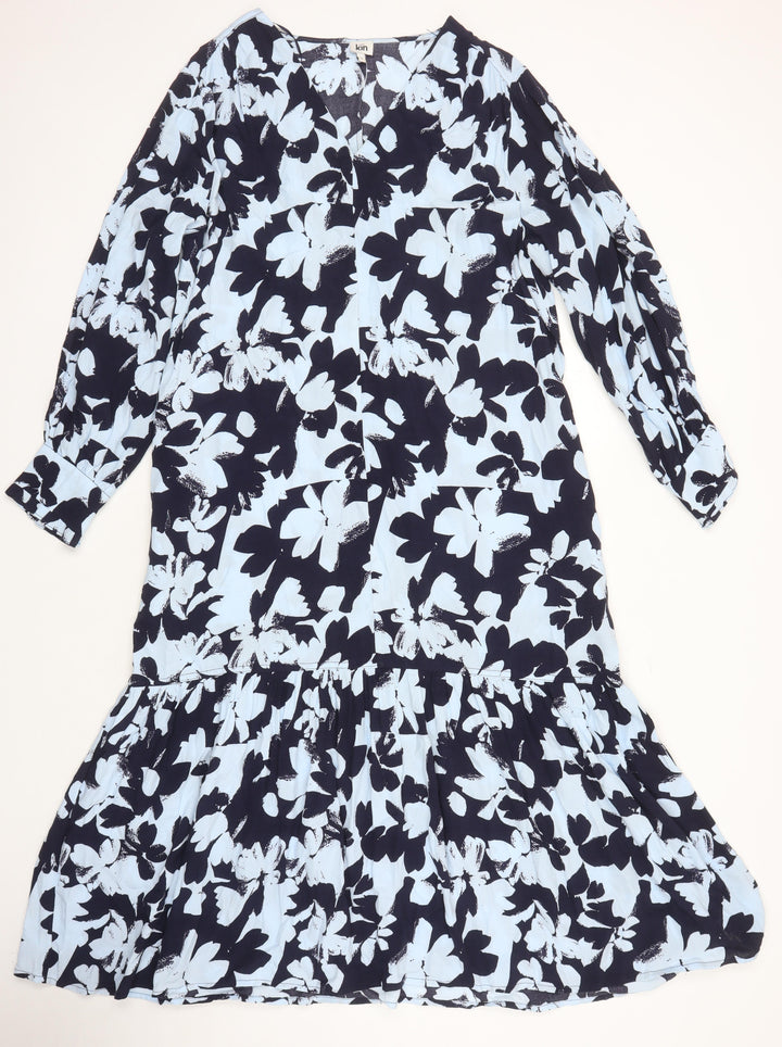 Kin Womens Multicoloured Floral Polyester Blend A-Line Size 12 V-Neck