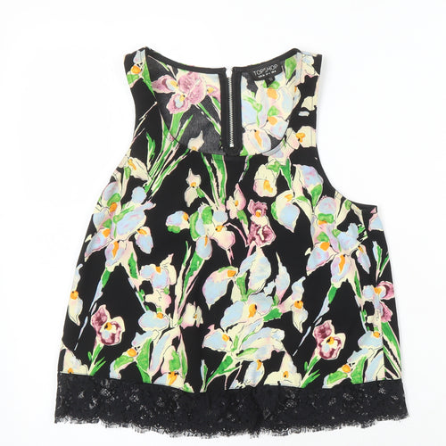Topshop Womens Multicoloured Floral Polyester Camisole Blouse Size 8 Scoop Neck - Lace Trims