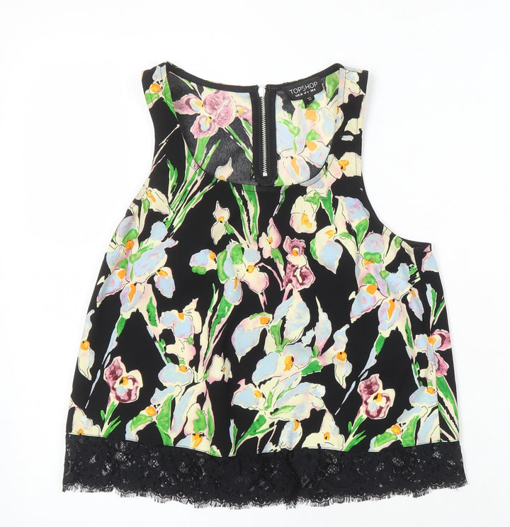 Topshop Womens Multicoloured Floral Polyester Camisole Blouse Size 8 Scoop Neck - Lace Trims