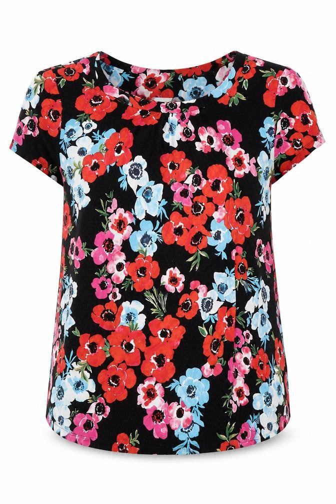 Anthology Womens Multicoloured Floral Viscose Jersey Blouse Size 16 Scoop Neck