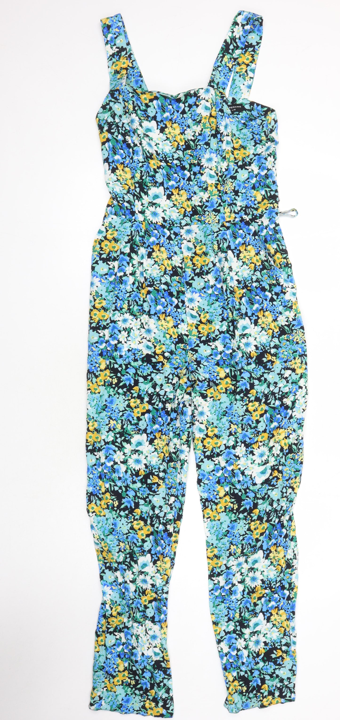 Dorothy Perkins Womens Multicoloured Floral Vinyl Jumpsuit One-Piece Size 10 L26 in - Pockets