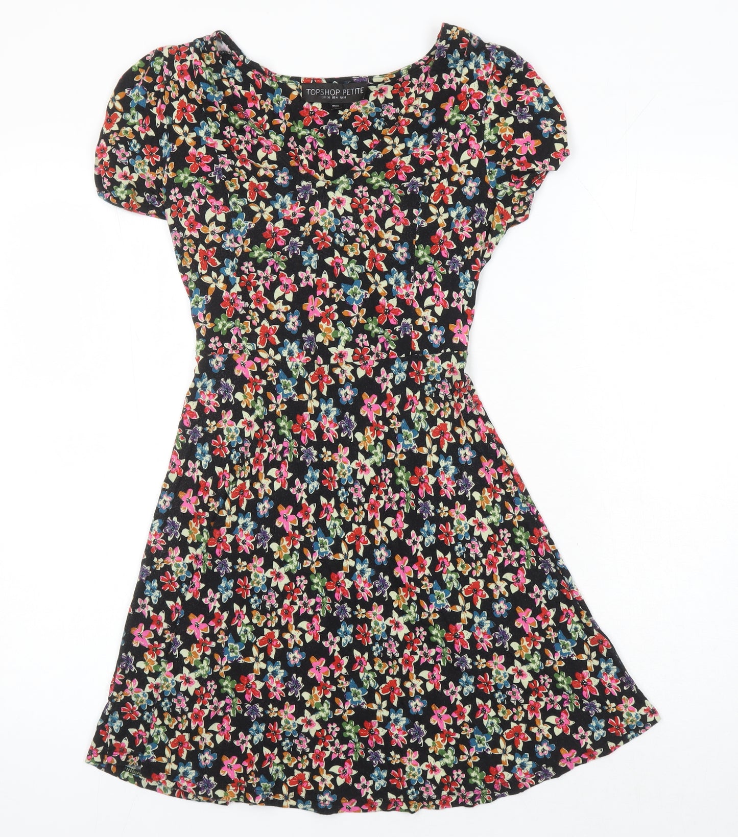 Topshop Womens Multicoloured Floral Viscose A-Line Size 8 V-Neck