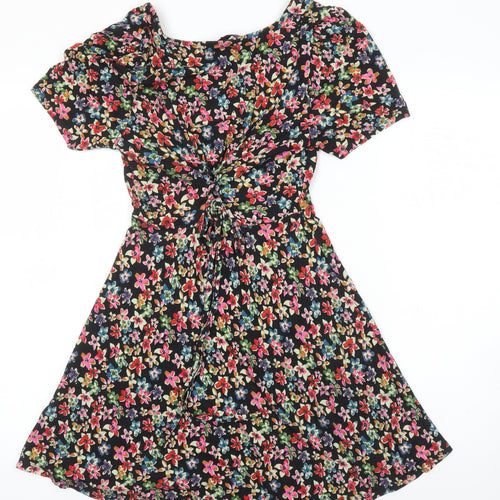 Topshop Womens Multicoloured Floral Viscose A-Line Size 8 V-Neck