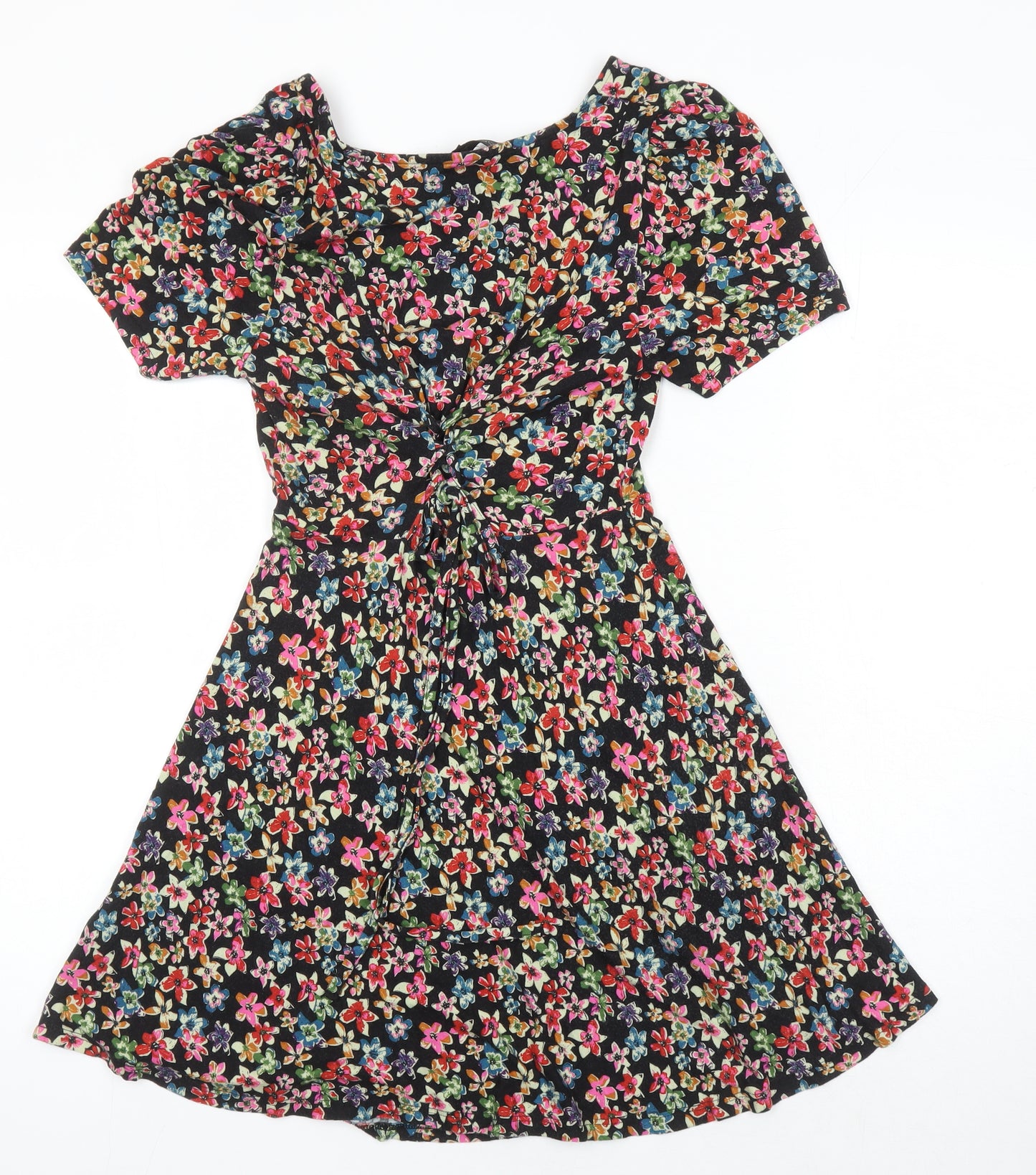 Topshop Womens Multicoloured Floral Viscose A-Line Size 8 V-Neck