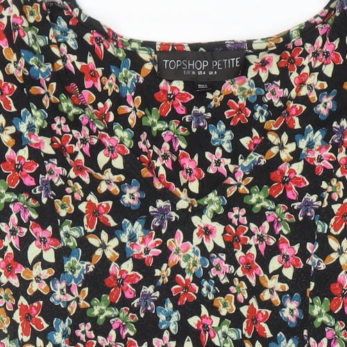 Topshop Womens Multicoloured Floral Viscose A-Line Size 8 V-Neck