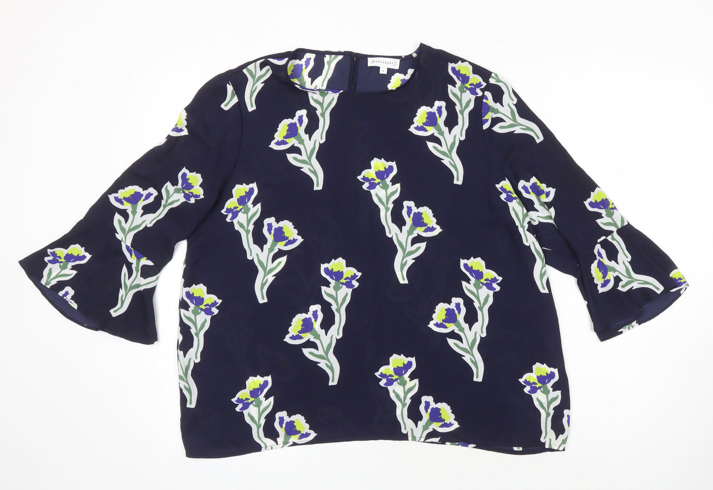 Warehouse Womens Multicoloured Floral Polyester Tunic Blouse Size 16 Roll Neck