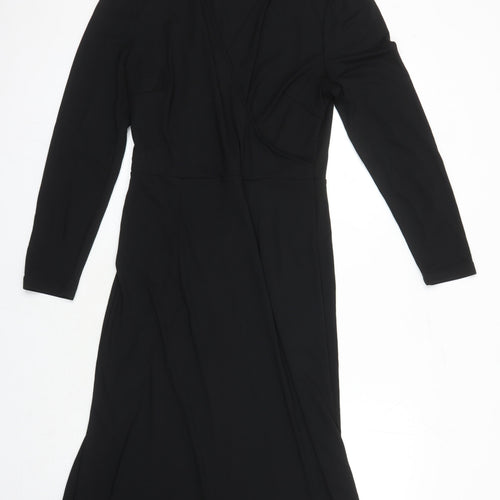 M&S Womens Black Polyester Shift Size 12 V-Neck