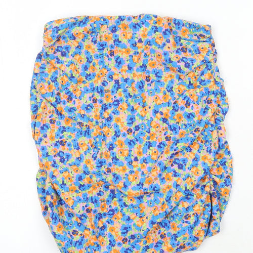 Pull&Bear Womens Multicoloured Floral Polyester Cropped T-Shirt Size S Off the Shoulder