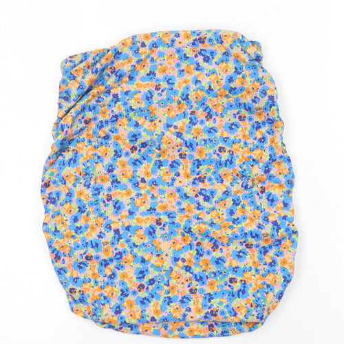 Pull&Bear Womens Multicoloured Floral Polyester Cropped T-Shirt Size S Off the Shoulder