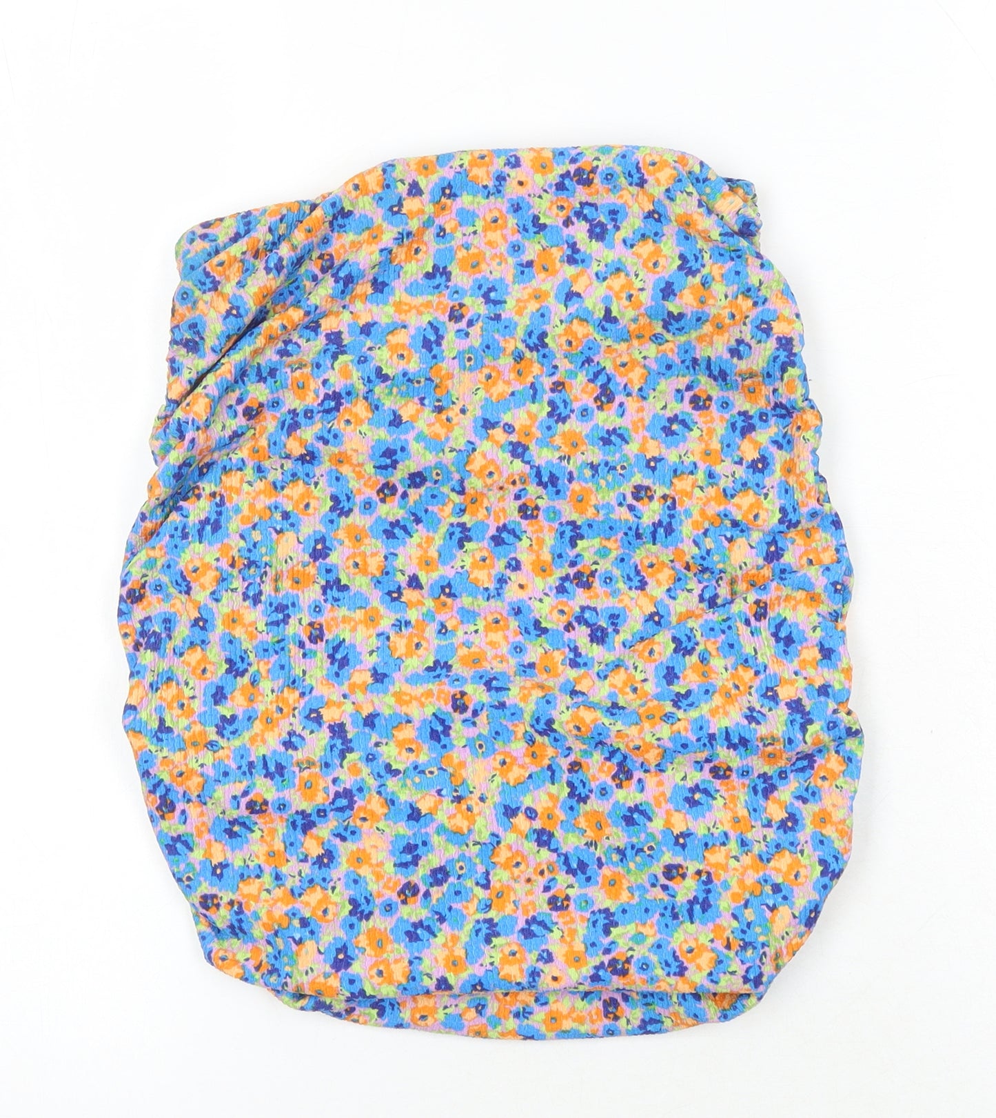 Pull&Bear Womens Multicoloured Floral Polyester Cropped T-Shirt Size S Off the Shoulder