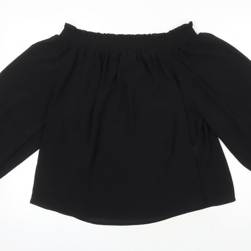 New Look Womens Black Polyester Tunic Blouse Size 14 Boat Neck