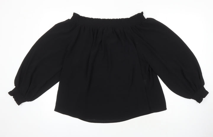 New Look Womens Black Polyester Tunic Blouse Size 14 Boat Neck