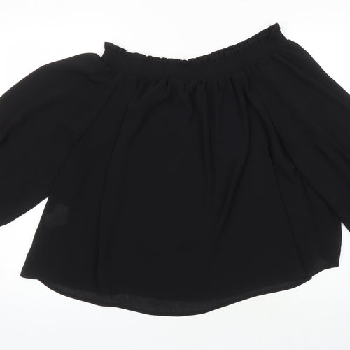 New Look Womens Black Polyester Tunic Blouse Size 14 Boat Neck