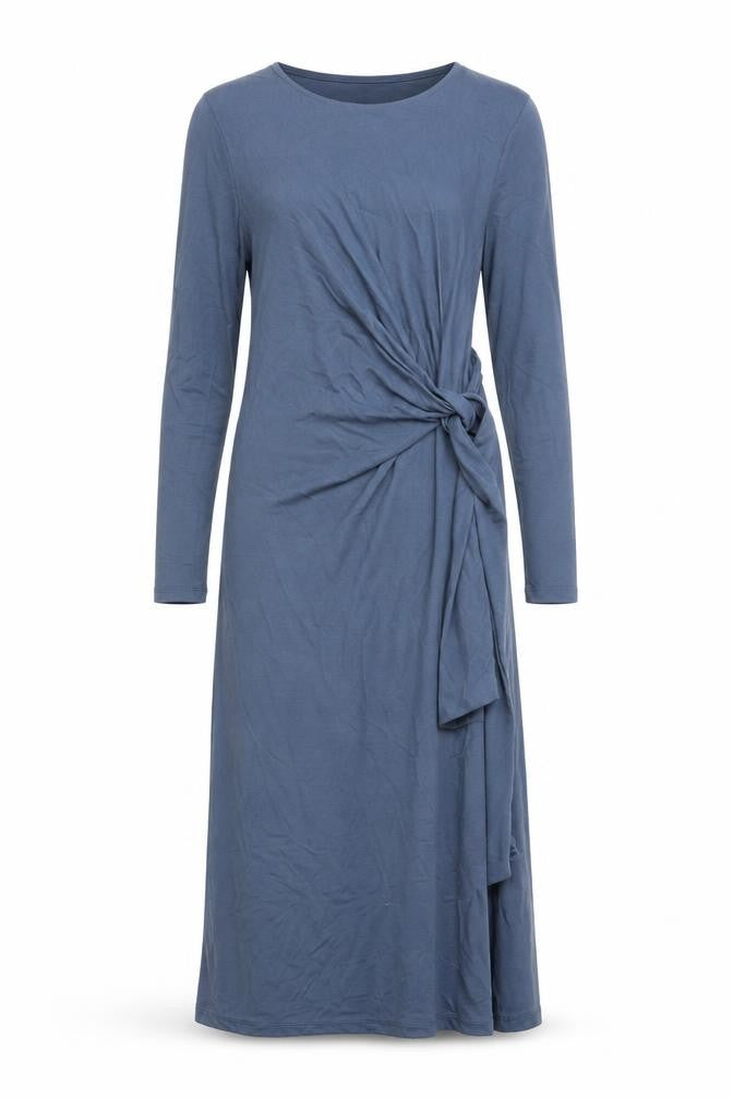 Front view of Marks & Spencer women’s blue modal a-line, size UK 6, round neck