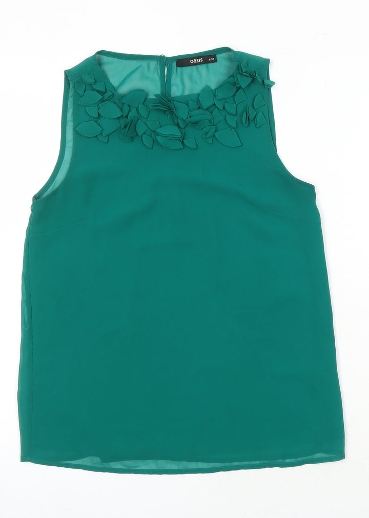 Oasis Womens Green Polyester Tunic Blouse Size 8 Boat Neck