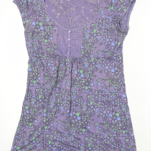 White Stuff Womens Multicoloured Floral 100% Cotton Tunic Blouse Size 14 Scoop Neck