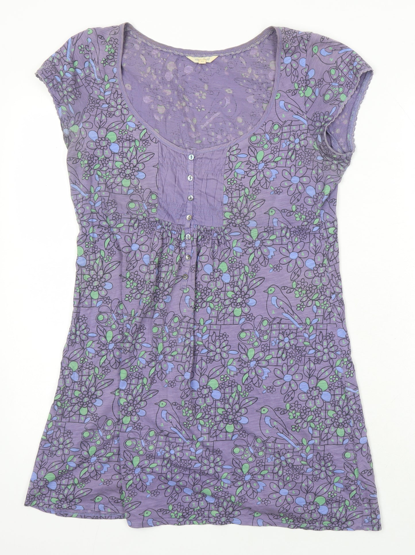 White Stuff Womens Multicoloured Floral 100% Cotton Tunic Blouse Size 14 Scoop Neck